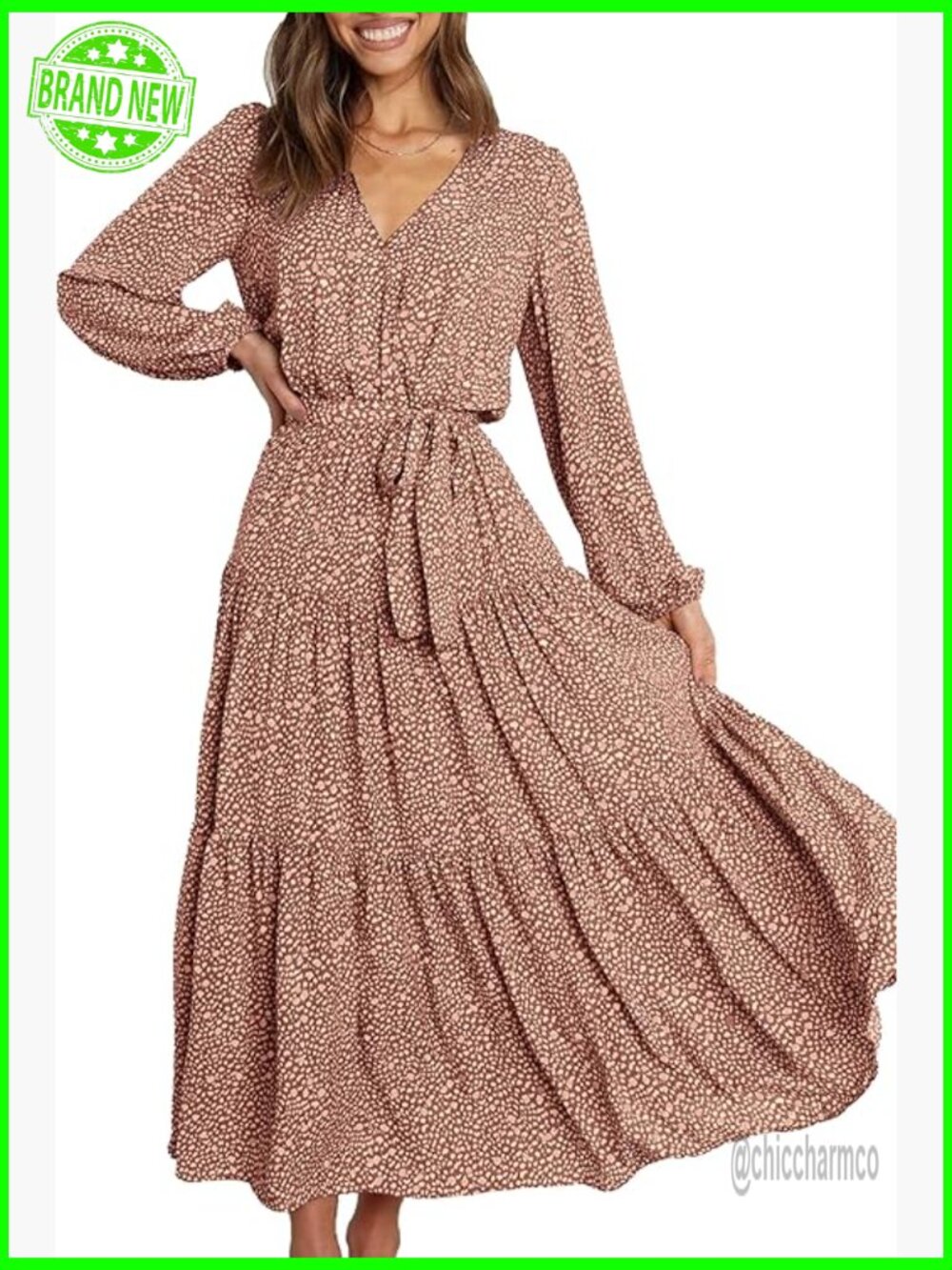 Long Sleeve Wrap V-Neck Maxi Dress Floral Ruffle Boho Chiffon Tie Waist